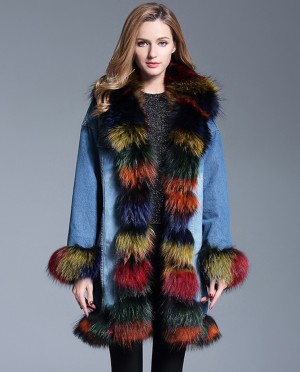 Multicolored Fox Fur Trimmed Wintercoat Jean Parka