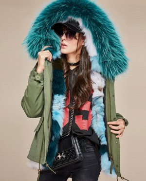 Raccoon Fur Trimmed Hooded Parka with Detachable Fox Fur Liner
