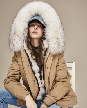 Raccoon Fur Trimmed Hooded Parka with Detachable Fox Fur Liner