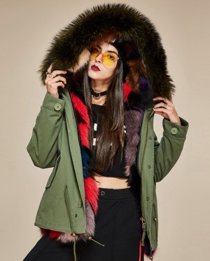 Raccoon Fur Trimmed Hooded Parka with Detachable Fox Fur Liner