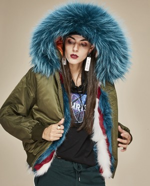 Raccoon Fur Trimmed Hooded Jacket with Detachable Fox Fur Liner
