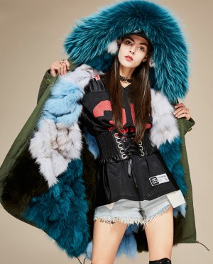 Raccoon Fur Trimmed Hooded Parka with Detachable Fox Fur Liner