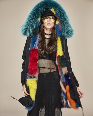 Raccoon Fur Trimmed Hooded Parka with Detachable Fox Fur Liner