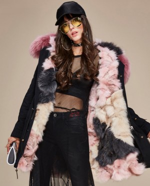 Raccoon Fur Trimmed Hooded Parka with Detachable Fox Fur Liner
