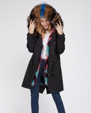 Raccoon Fur Trimmed Hooded Parka with Detachable Raccoon Fur Liner