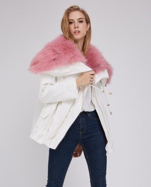Detachable Fox Fur Lined Cropped Parka with Zipped Hood