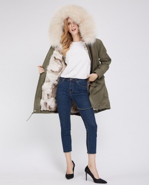 Detachable Fox Fur Liner Parka with Raccoon Fur Trimmed Hood