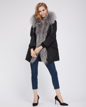 Raccoon Fur Trimmed Hood Down-filled Parka with Detachable Rex Rabbit Fur Liner