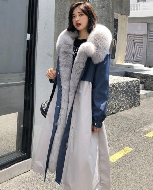 Fox Fur Trim Long Parka Trench Coat with Down-Filled Liner
