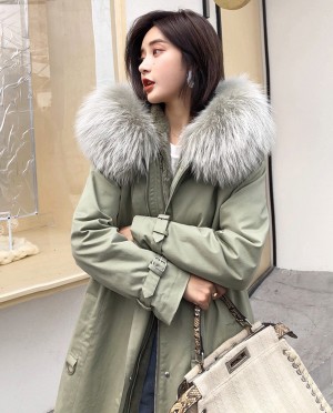 Rex Rabbit Fur Lined Long Parka with Raccoon Fur Trimmed Hood