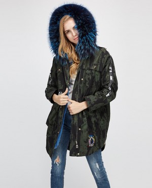 Raccoon Fur Trimmed Hooded Parka with Detachable Rex Rabbit Fur Liner