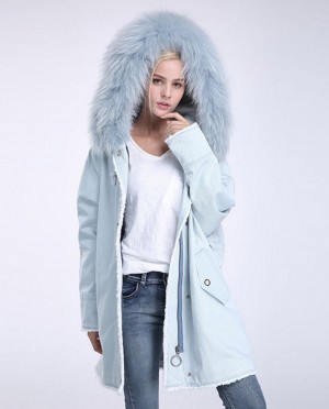 Fox Fur Trimming Hooded Parka with Detachable Rex Rabbit Fur Liner