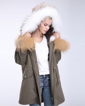 Fox Fur Trimming Hooded Parka with Detachable Rex Rabbit Fur Liner