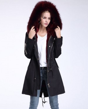 Fox Fur Trimming Hooded Parka with Detachable Rex Rabbit Fur Liner