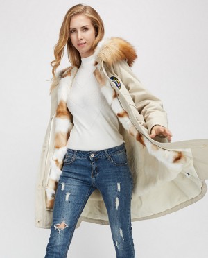 Red Fox Fur Trimmed Hooded Parka with Detachable Rex Rabbit Fur Liner