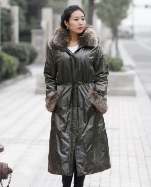 Women's Full Length Hooded Parka with Detachable Liner with Fox-Fur-Trimmed throughout