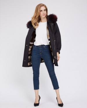 Raccoon Fur Trimmed Hooded Parka with Detachable Mink Fur Liner