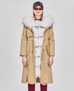 Raccoon Fur Trimmed Hooded Parka with Removable Rabbit Fur Liner