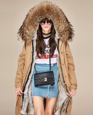 Raccoon Fur Trimmed Hooded Long Parka with Detachable Liner