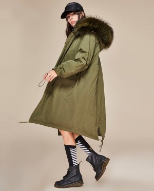 Raccoon Fur Trimmed Hooded Down-filled Parka