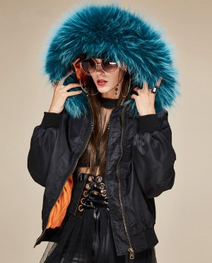 Raccoon Fur Trimmed Hooded Cotton-padded Jacket