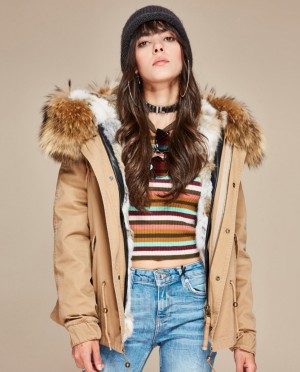 Raccoon Fur Trimmed Hooded Parka with Detachable Rabbit Fur Liner