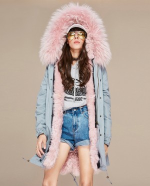Raccoon Fur Trimmed Hooded Parka with Detachable Lamb Fur Liner