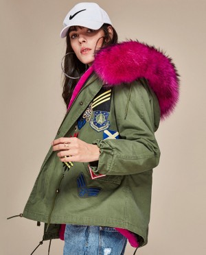 Raccoon Fur Trimmed Hooded Mini Parka with Detachable Liner