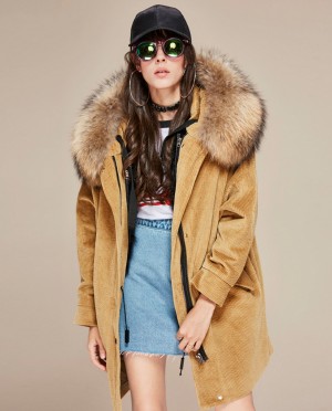 Raccoon Fur Trimmed Hooded Parka with Detachable Lamb Fur Liner
