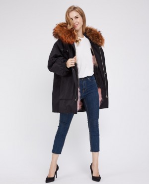 Raccoon Fur Trimmed Hooded Parka with Detachable Raccoon Fur Liner