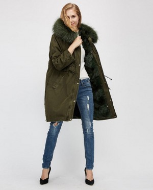 Raccoon Fur Trimmed Hooded Parka with Detachable Fox Fur Liner