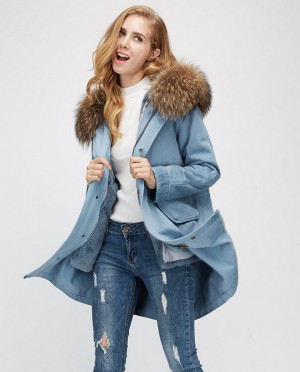 Raccoon Fur Trimming Hooded Parka with Detachable Rex Rabbit Fur Liner