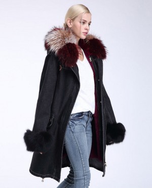 Raccoon Fur Trimming Hooded Parka with Detachable Rex Rabbit Fur Liner