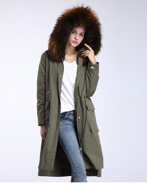 Raccoon Fur Trimming Hooded Parka with Detachable Rex Rabbit Fur Liner