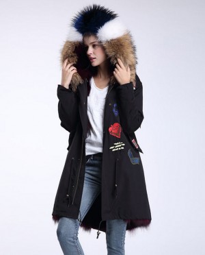Raccoon Fur Trimmed Hooded Parka with Detachable Fox Fur Liner