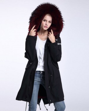 Raccoon Fur Trimming Hooded Parka with Detachable Rex Rabbit Fur Liner