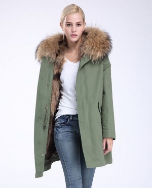 Raccoon Fur Trimming Hooded Parka with Detachable Coyote Fur Liner