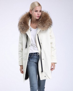 Raccoon Fur Trimmed Hooded Parka with Detachable Sheep Fur Liner