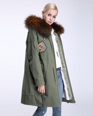 Raccoon Fur Trimmed Hooded Parka with Detachable Down-filled Liner