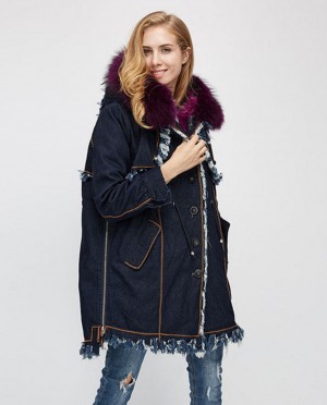 Raccoon Fur Trimmed Hooded Parka with Detachable Fox Fur Liner