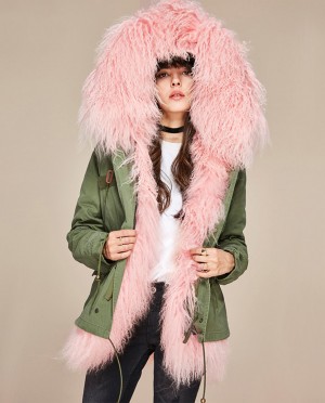 Mongolian Lamb Fur Hooded Parka Jacket
