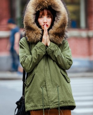 Raccoon Fur Hooded Short Parka