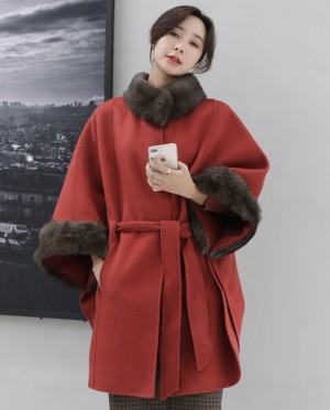 Fox Fur Trimmed Cashmere Poncho