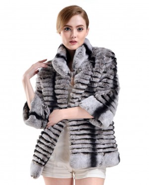 Rex Rabbit Fur Cropped Jacket with Chinchilla Fur Look