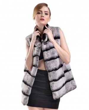 Genuine Rex Rabbit Fur Gilet Chinchilla Color