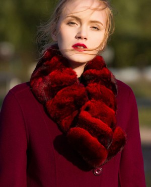 Chinchilla Fur Scarf Warp, Red