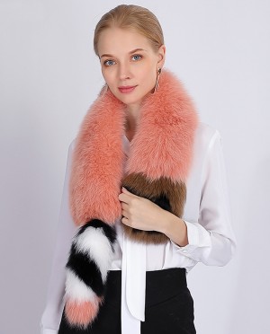 Pink Red Fox Fur Scarf