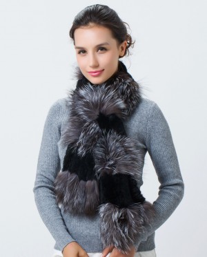 Real Silver Fox Fur - Rex Rabbit fur Scarf
