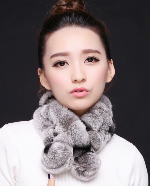 Rex Rabbit Fur Scarf Muffler, Gray with Black