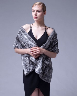 Knitted Chinchilla Fur Shawl Cape